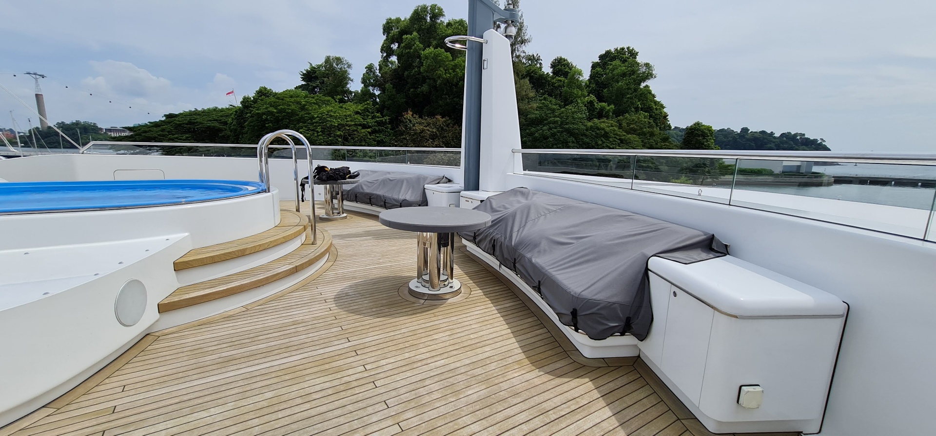 Superyacht deck at sunset — Hong Heng marine soft furnishing backdrop